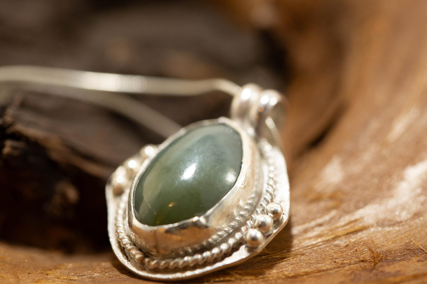 Gorgeous Blue-Green Washington Jade Cabochon on 18 inch Silver Rope