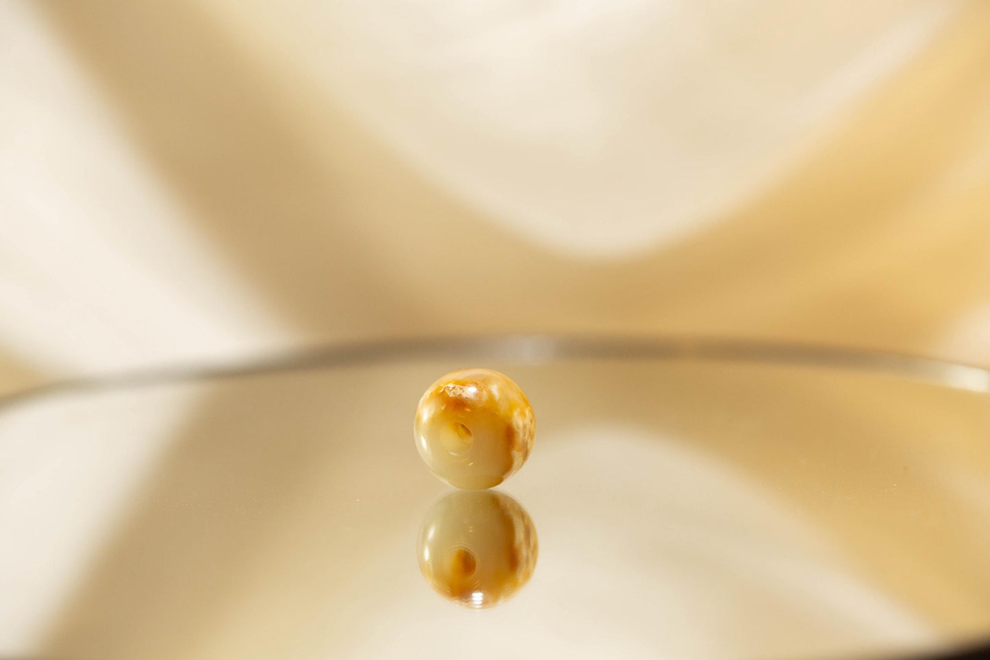 Siberian Cream and White Cobblestone Jade Spherical Bead