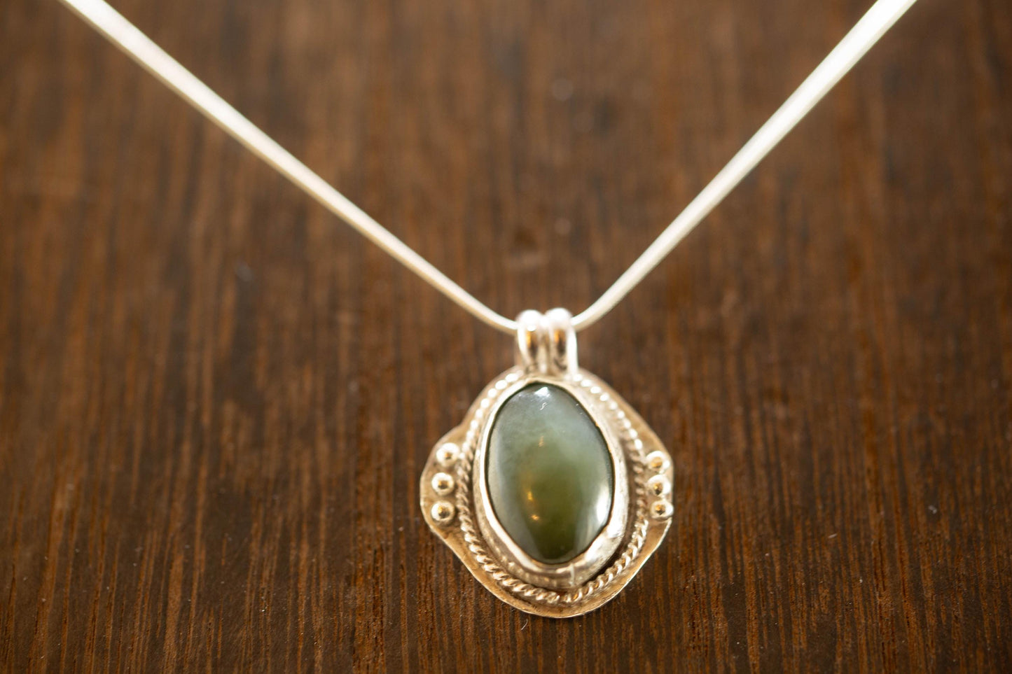 Gorgeous Blue-Green Washington Jade Cabochon on 18 inch Silver Rope