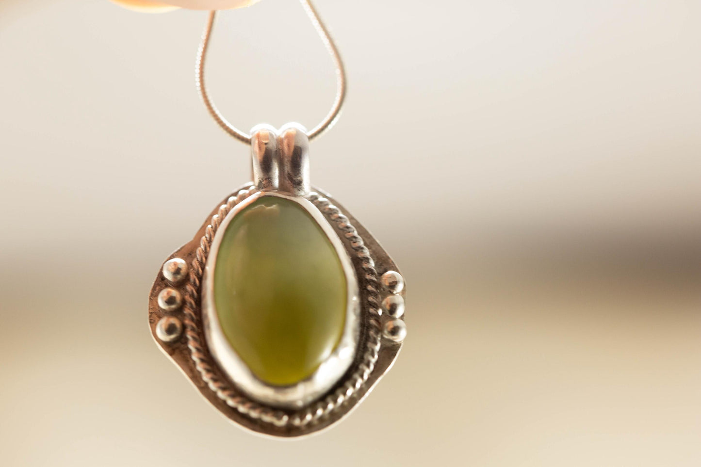 Gorgeous Blue-Green Washington Jade Cabochon on 18 inch Silver Rope