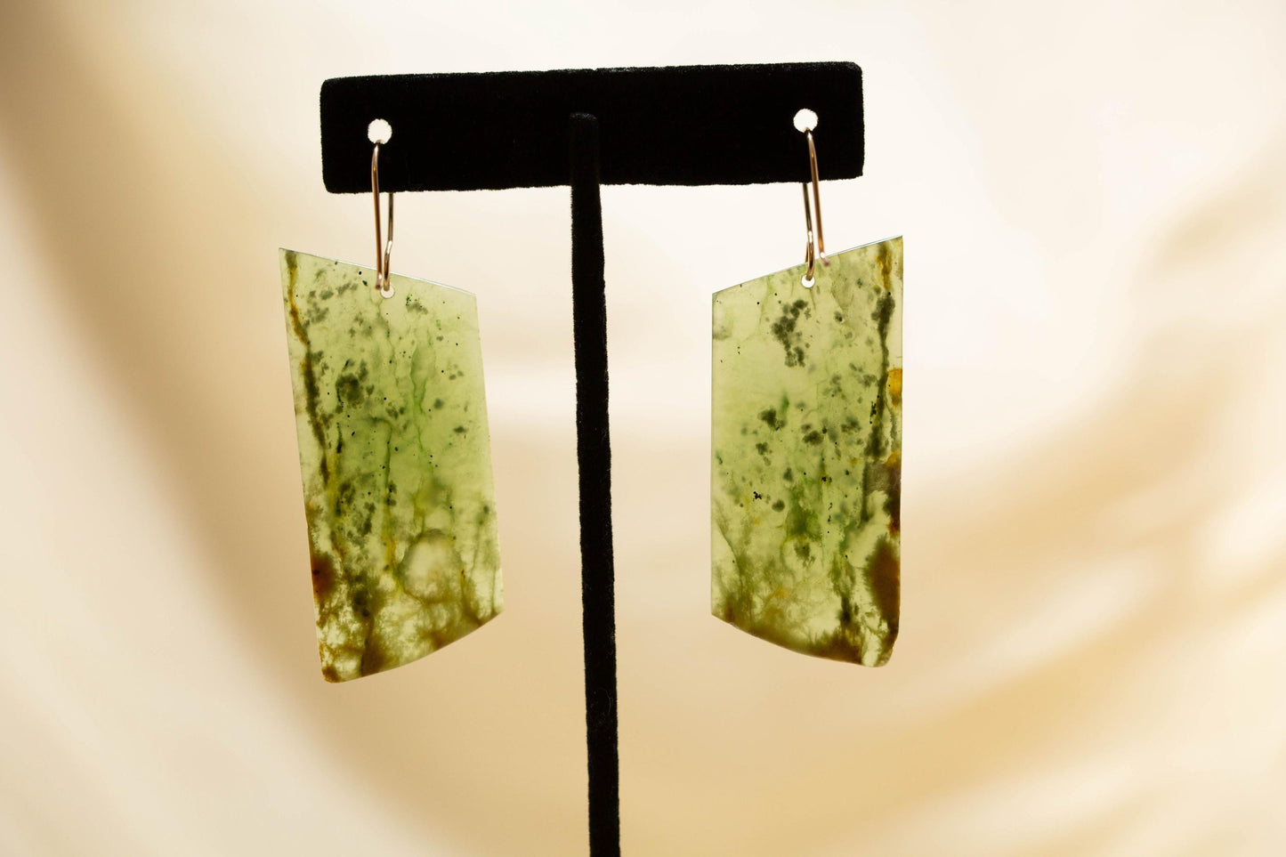 NZ Jade Long Rectangle Dangle Earrings