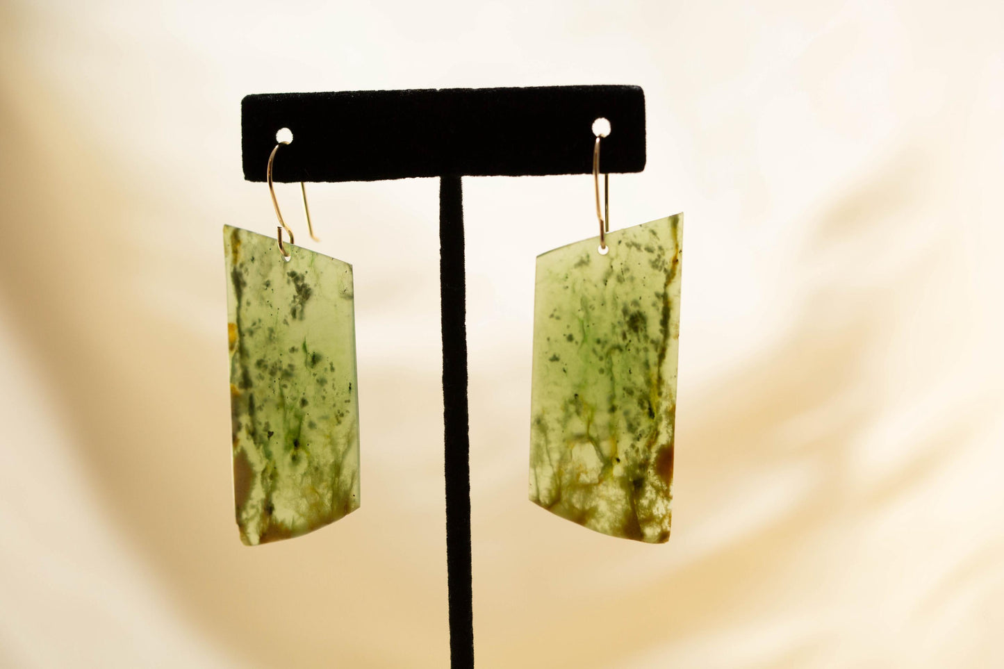 NZ Jade Long Rectangle Dangle Earrings