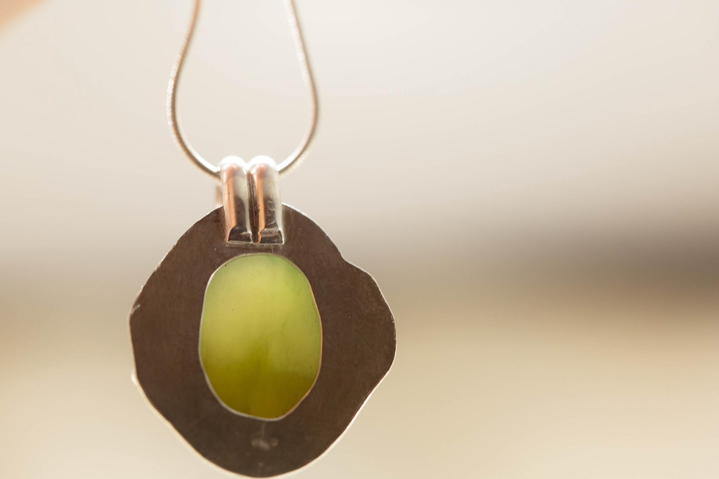 Gorgeous Blue-Green Washington Jade Cabochon on 18 inch Silver Rope