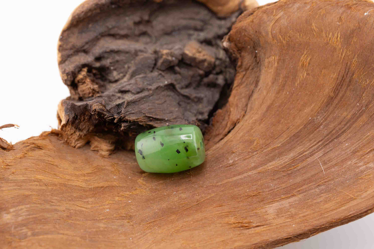 Siberian Apple Green Jade Barrel Bead