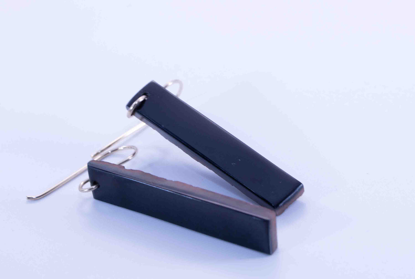 Wyoming Black Edwards Jade Earrings – Live Rind & Polished Black – Reversible Dangles – 14k Gold Filled