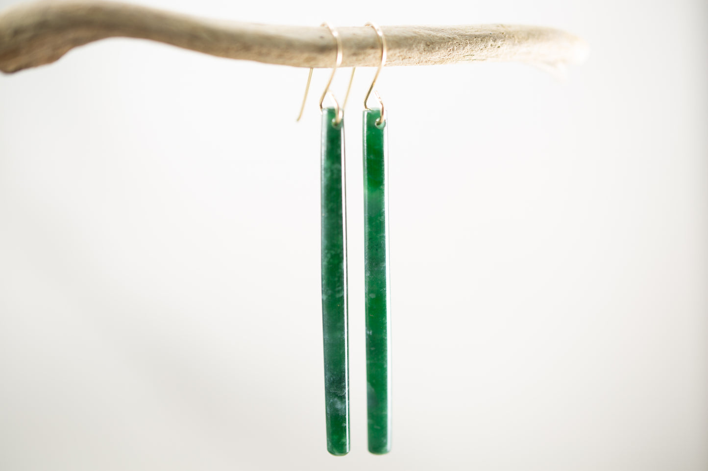 Handmade Imperial Green Guatemalan Jadeite Matchstick Dangle Earrings