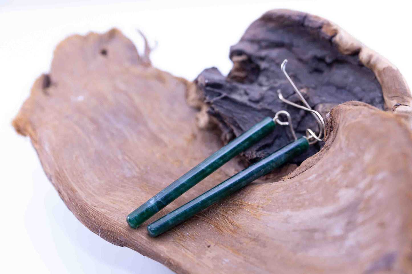 Handmade Imperial Green Guatemalan Jadeite Matchstick Dangle Earrings