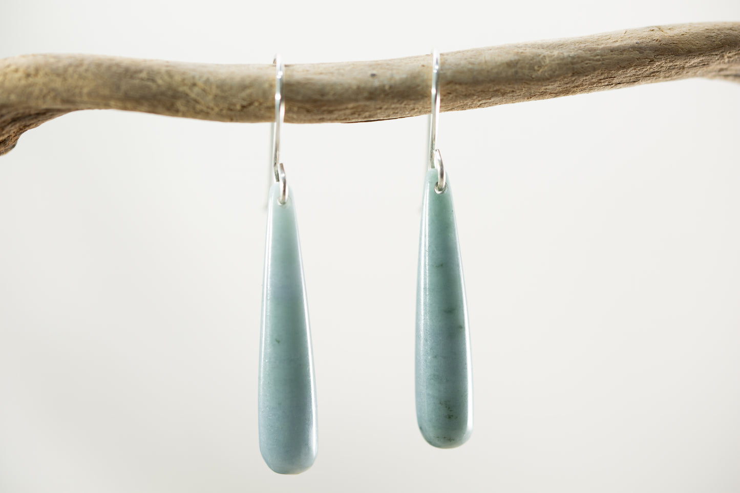 Large Handmade Light Blue Guatemalan Jadeite Teardrop Dangle Earrings | 14K Gold Filled Ear Wires