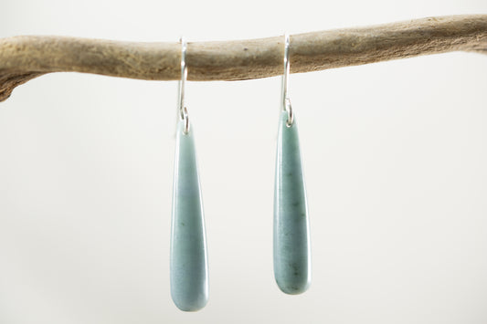 Large Handmade Light Blue Guatemalan Jadeite Teardrop Dangle Earrings with .925 Silver Ear Wires