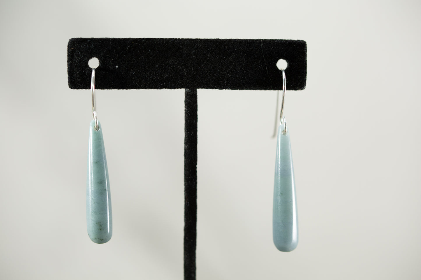 Large Handmade Light Blue Guatemalan Jadeite Teardrop Dangle Earrings with .925 Silver Ear Wires