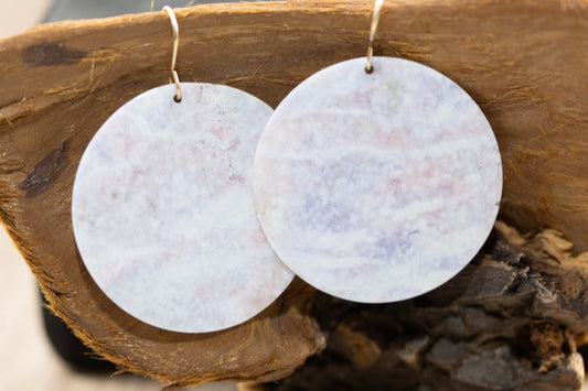Guatemalan Jadeite Lilac and Pink Disc Earrings – 14k Gold Filled