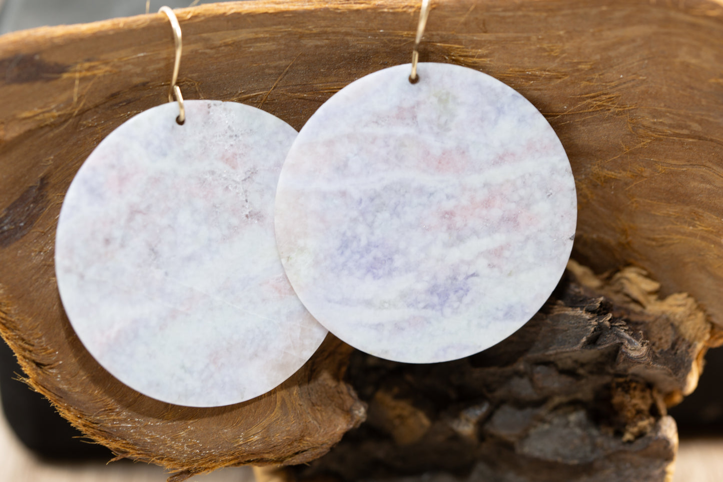 Guatemalan Jadeite Lilac and Pink Disc Earrings – 14k Gold Filled