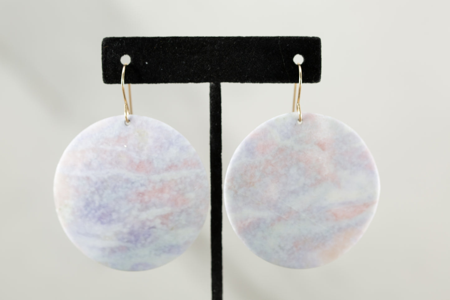 Guatemalan Jadeite Lilac and Pink Disc Earrings – 14k Gold Filled