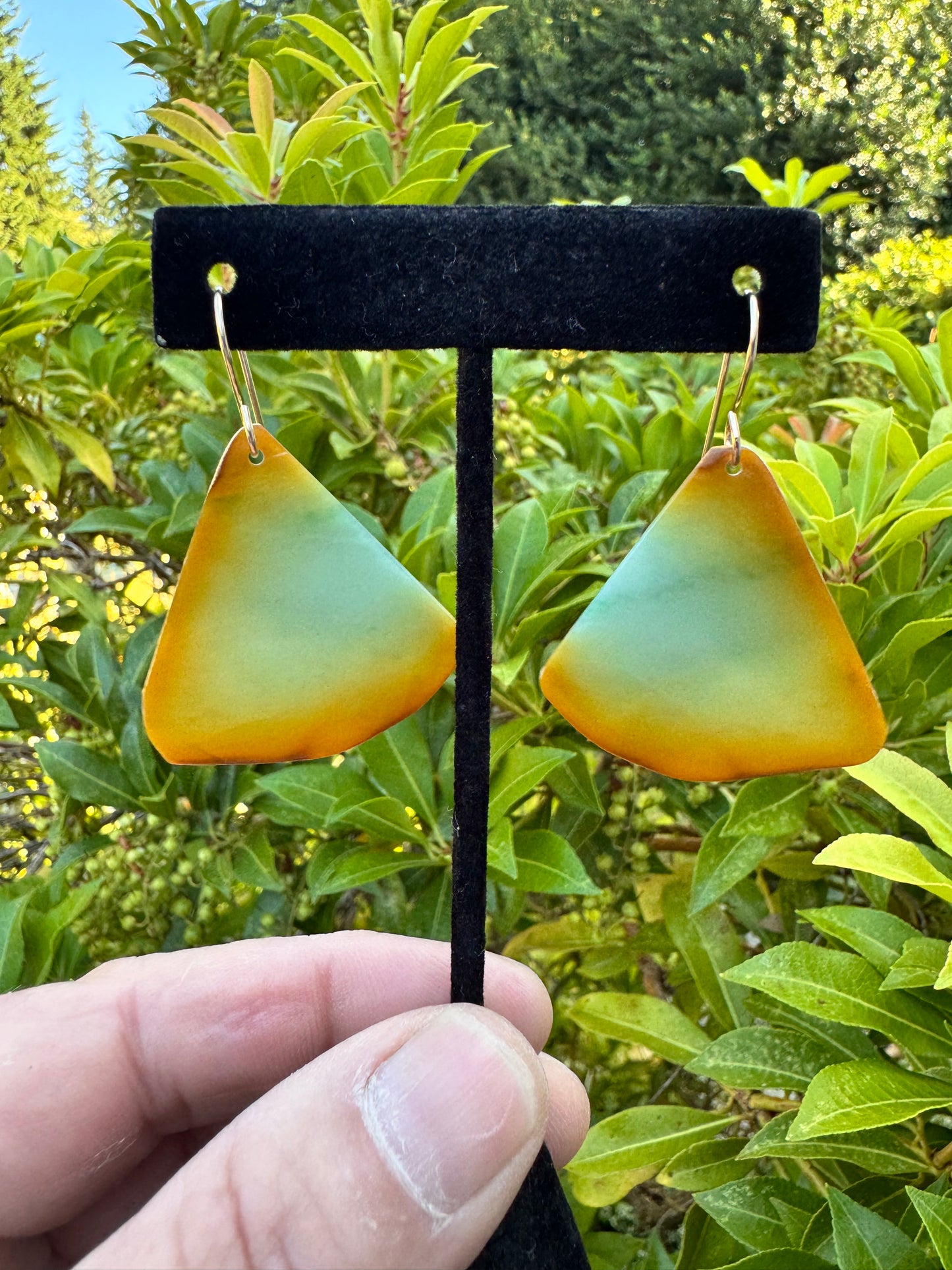 Handcrafted Guatemalan Jadeite Earrings – Blue and Orange Artisan Gemstone Dangles