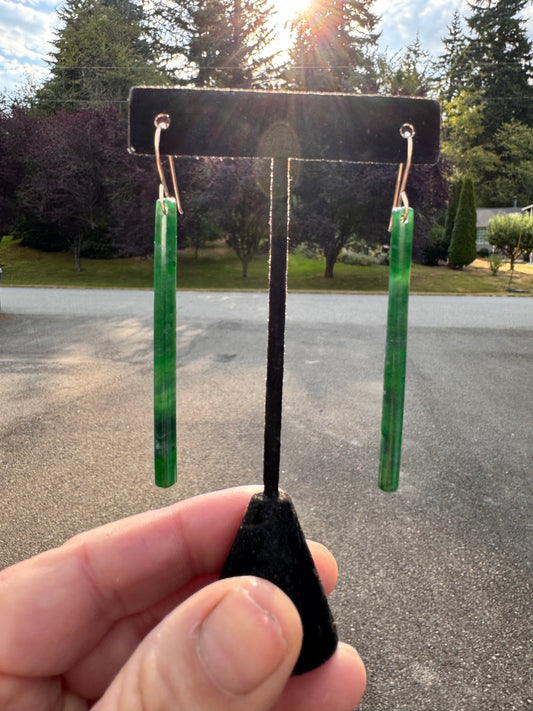 Handmade Imperial Green Guatemalan Jadeite Matchstick Dangle Earrings