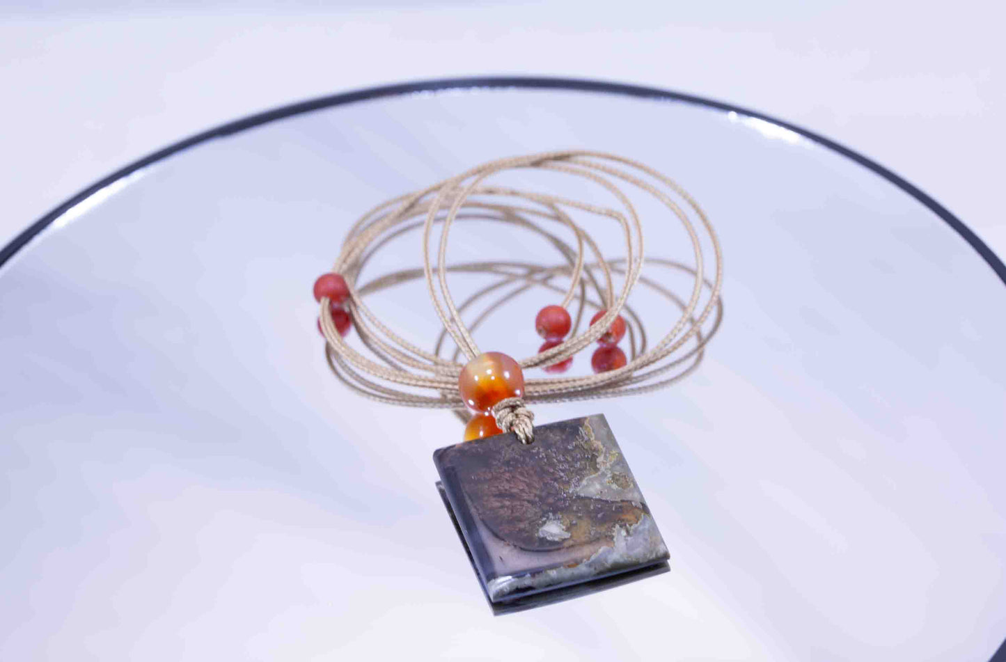 Washington Plume Agate Pendant with Hand-Spun Carnelian Bead on Paracord with Accent Beads