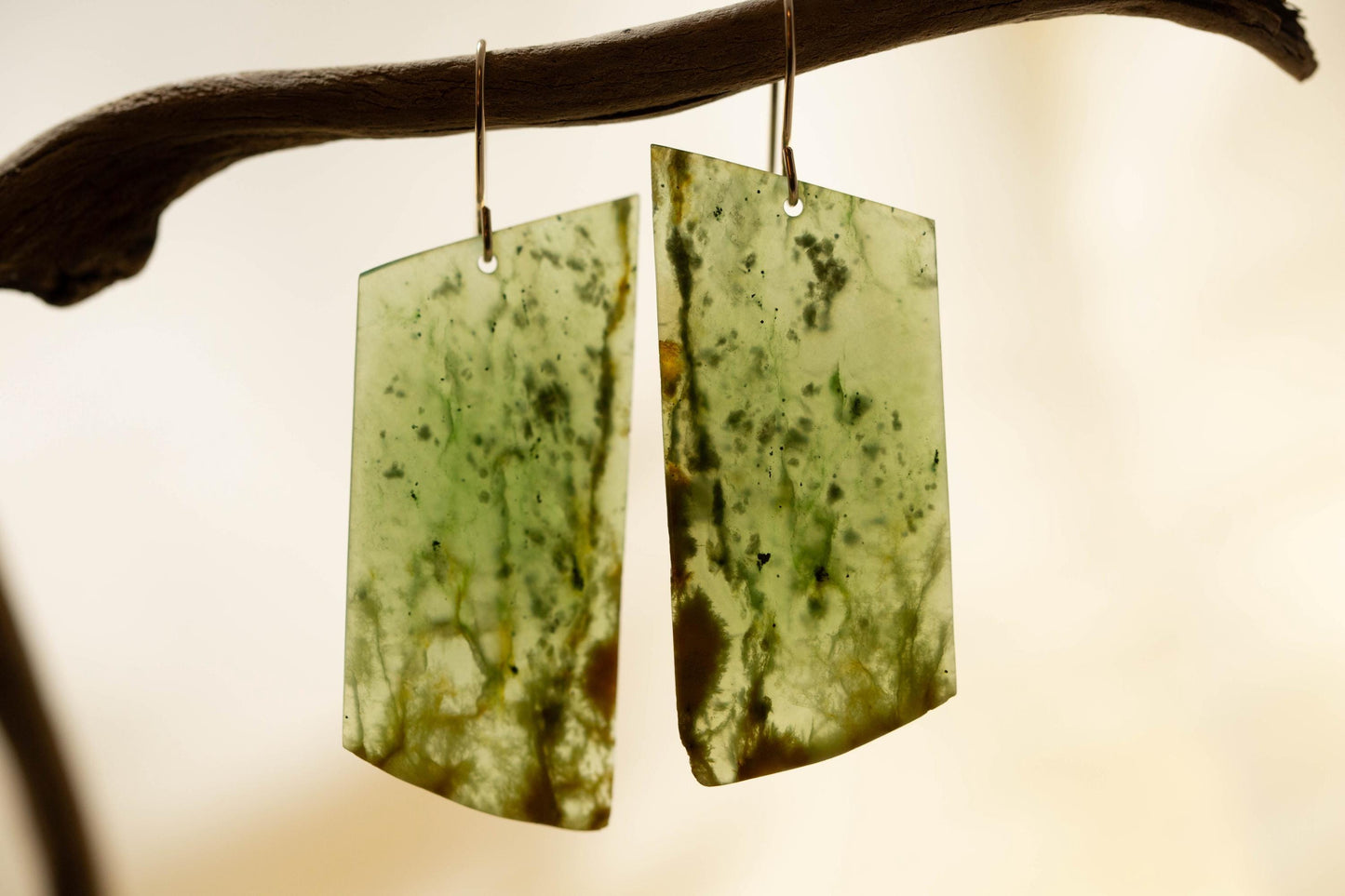 NZ Jade Long Rectangle Dangle Earrings