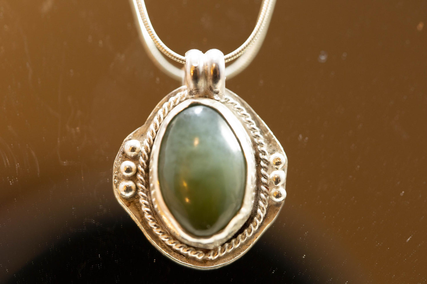 Gorgeous Blue-Green Washington Jade Cabochon on 18 inch Silver Rope