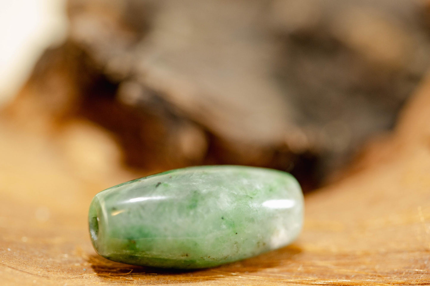 Green Jade Tube Bead Handcarved from Yukon Jade (measures 25.3x12 mm)