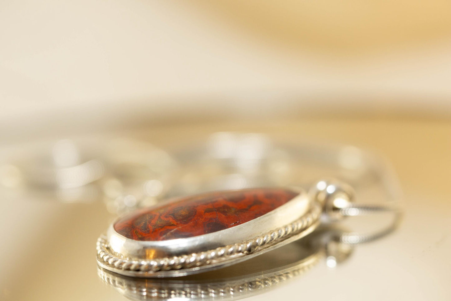Morgan Hill Poppy Jasper Cabochon on 18inch Silver Rope