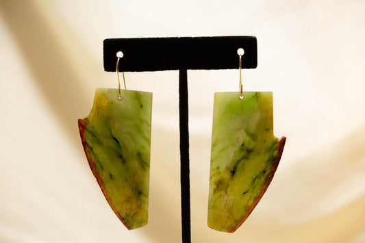 Washington Green Jade Dangle Earrings on 14 K Gold Ear Wires