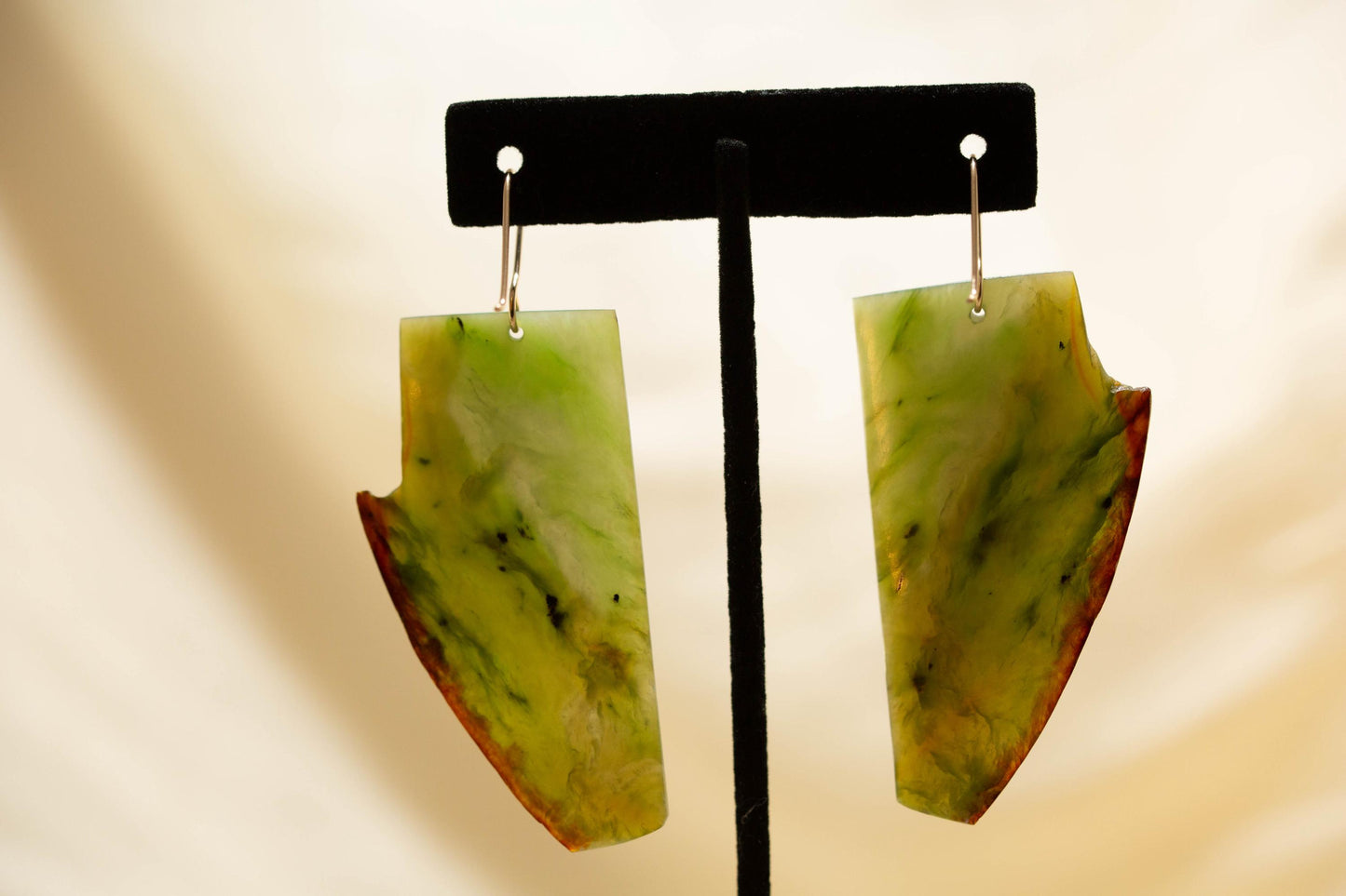 Washington Green Jade Dangle Earrings on 14 K Gold Ear Wires