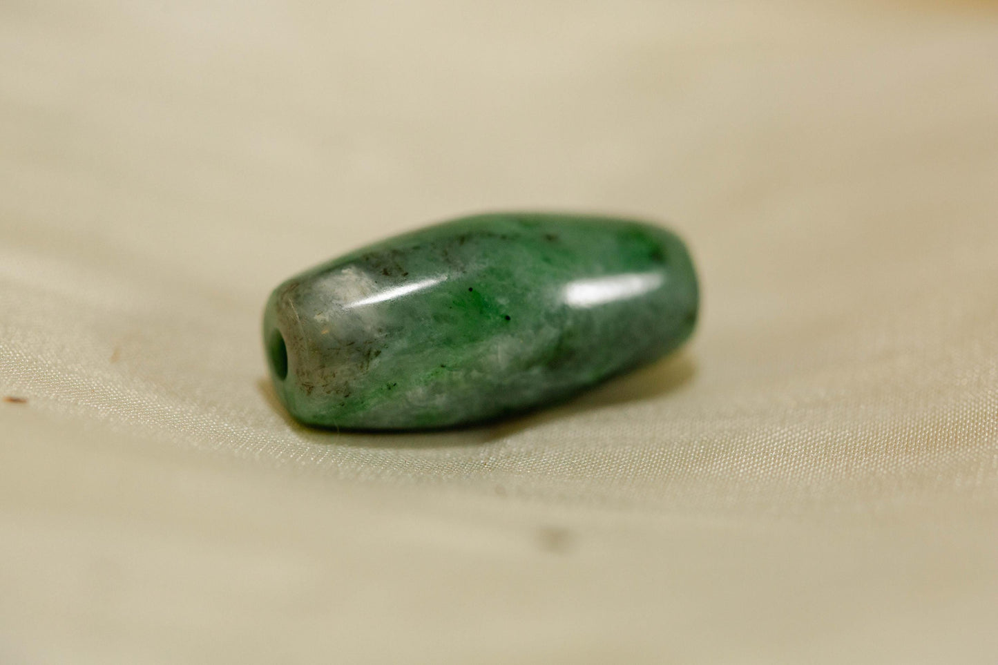 Green Jade Tube Bead Handcarved from Yukon Jade (measures 25.3x12 mm)