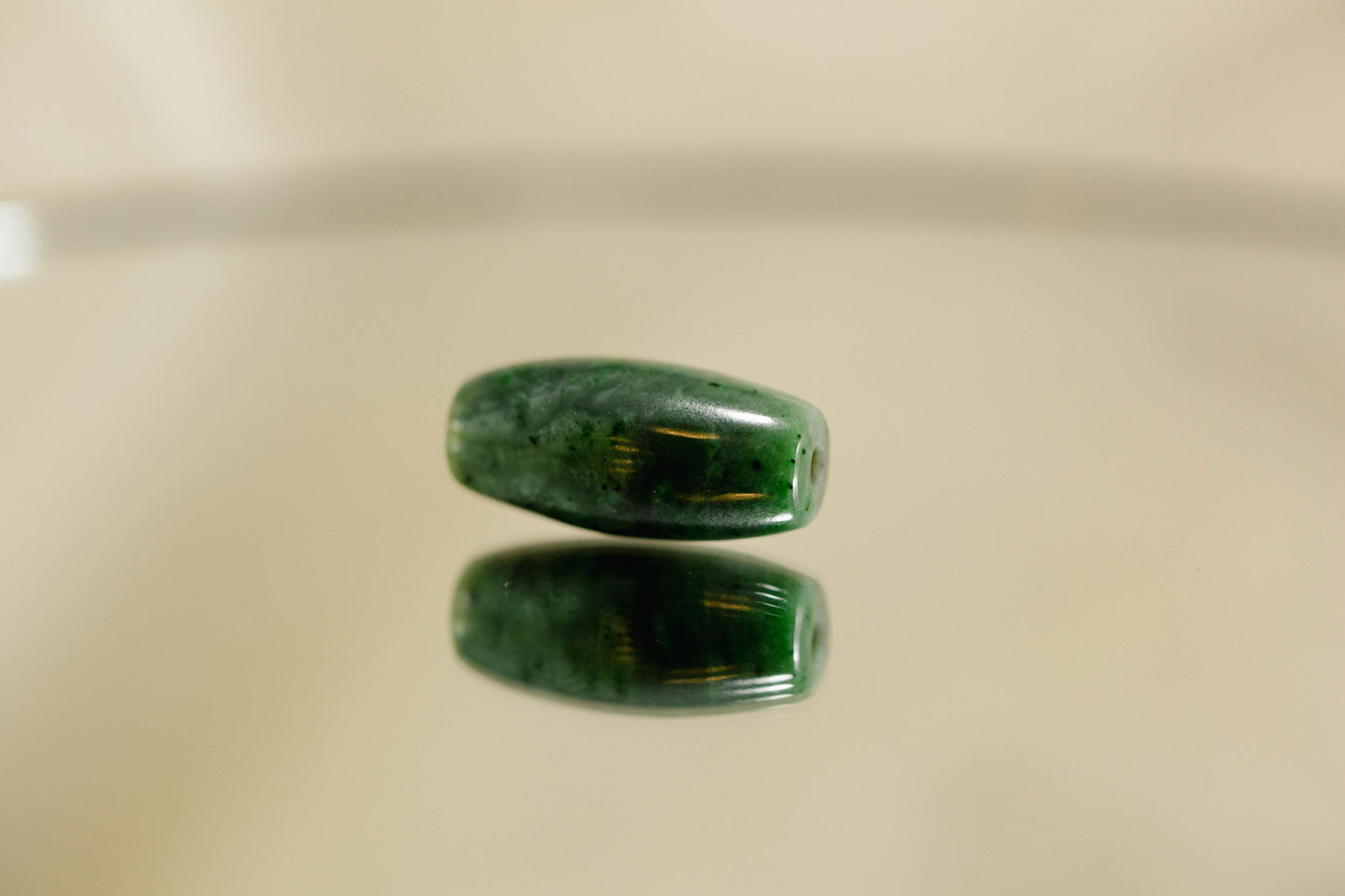 Green Jade Tube Bead Handcarved from Yukon Jade (measures 25.3x12 mm)