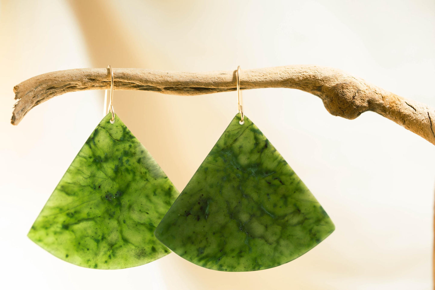 Washington Dark Green with Chromium Jade Dangle Earrings on 14 K Gold Ear Wires