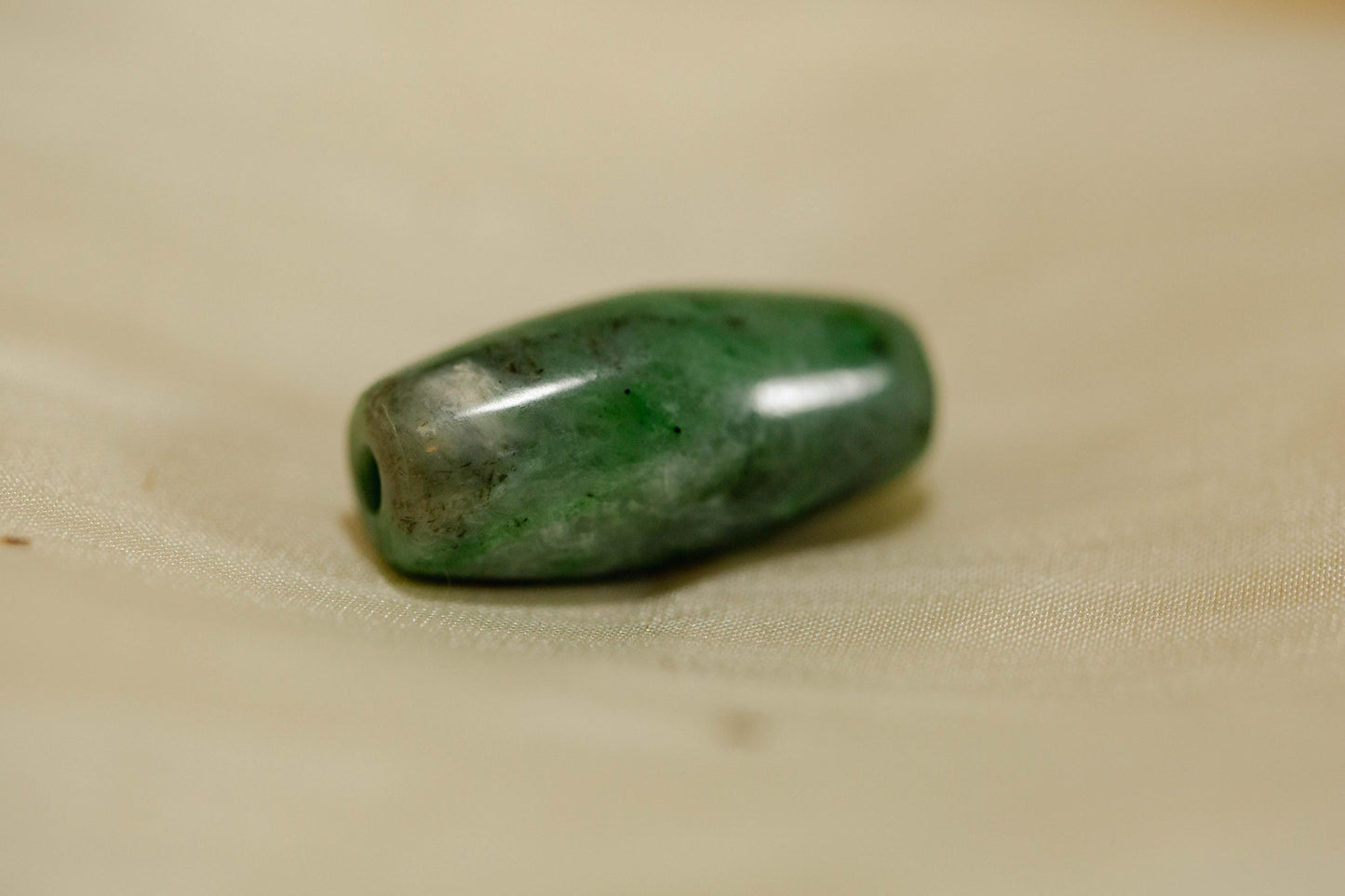 Green Jade Tube Bead Handcarved from Yukon Jade (measures 25.3x12 mm)