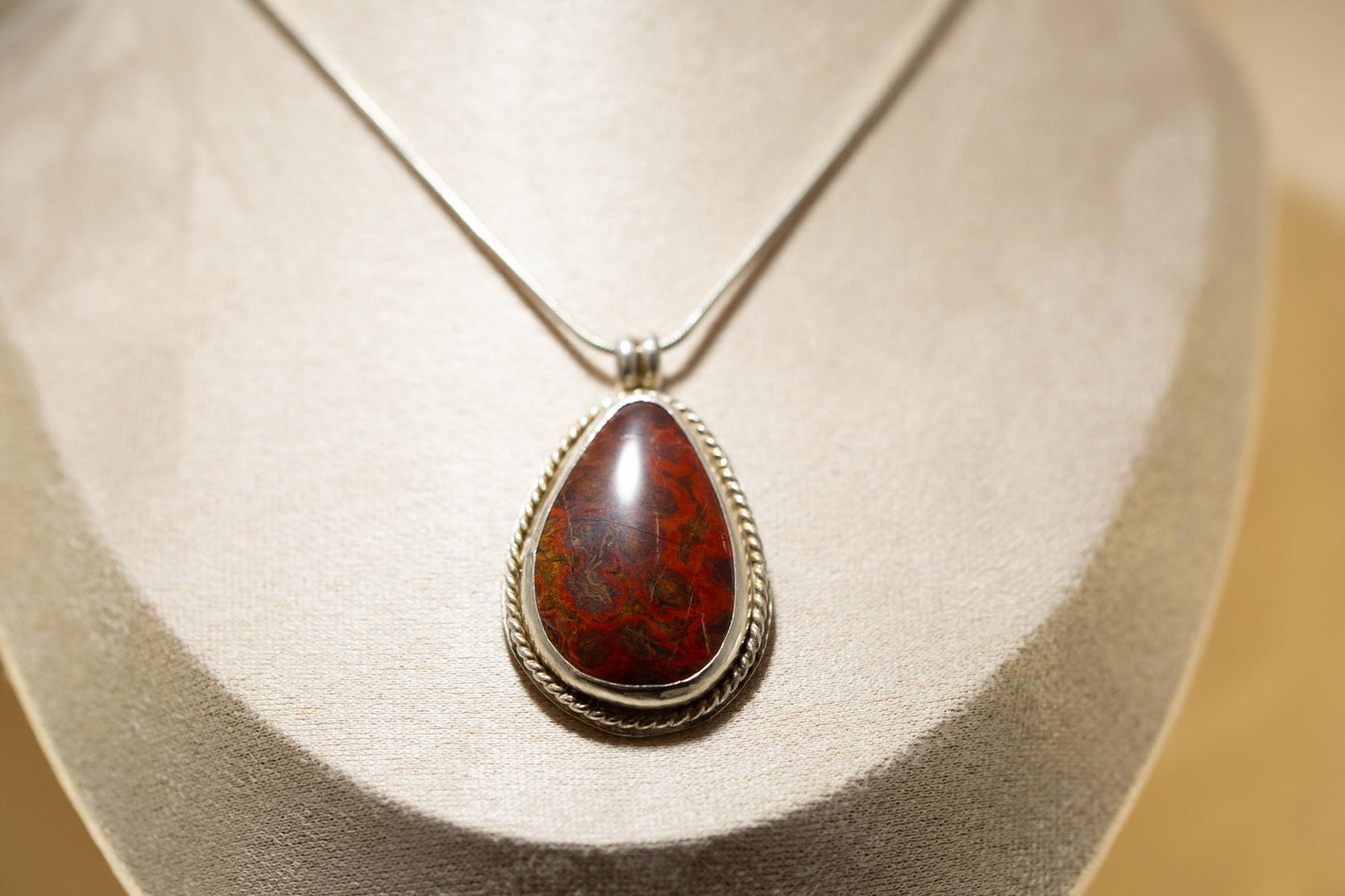 Morgan Hill Poppy Jasper Cabochon on 18inch Silver Rope