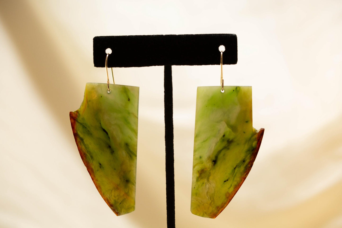 Washington Green Jade Dangle Earrings on 14 K Gold Ear Wires