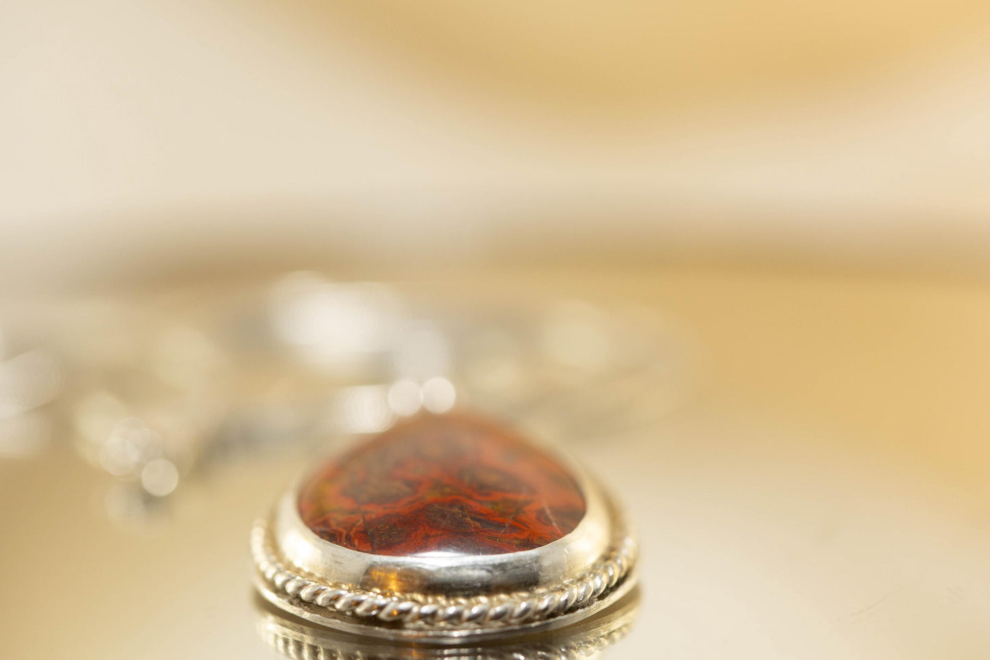 Morgan Hill Poppy Jasper Cabochon on 18inch Silver Rope