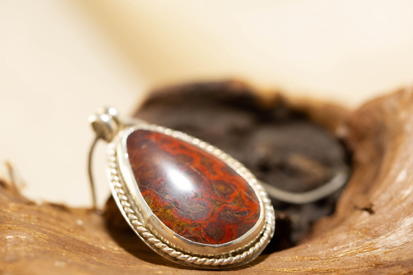 Morgan Hill Poppy Jasper Cabochon on 18inch Silver Rope