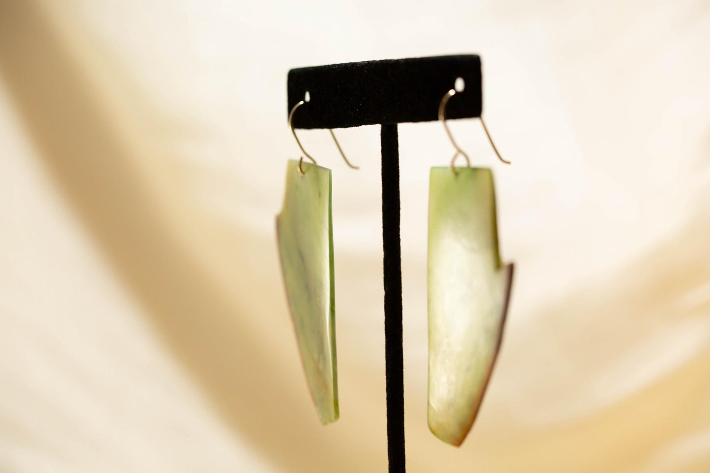 Washington Green Jade Dangle Earrings on 14 K Gold Ear Wires