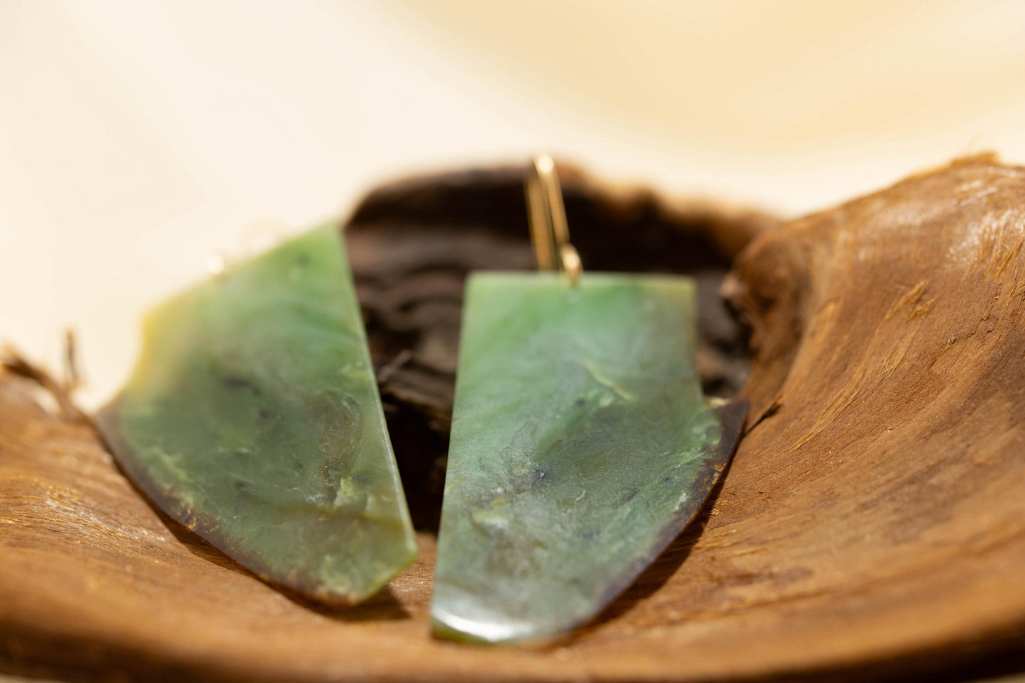 Washington Green Jade Dangle Earrings on 14 K Gold Ear Wires