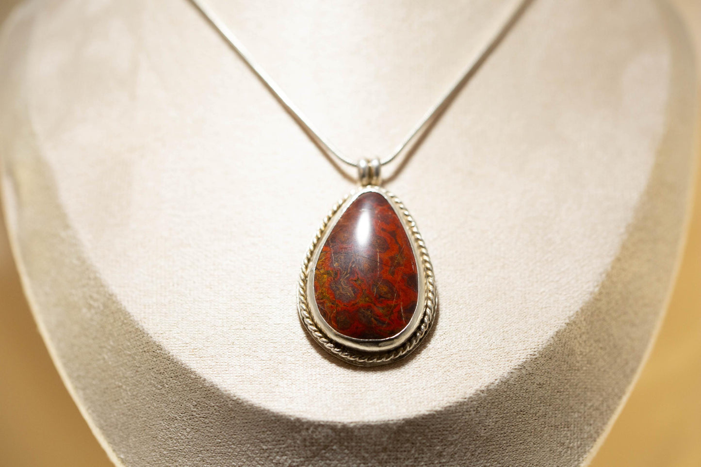 Morgan Hill Poppy Jasper Cabochon on 18inch Silver Rope