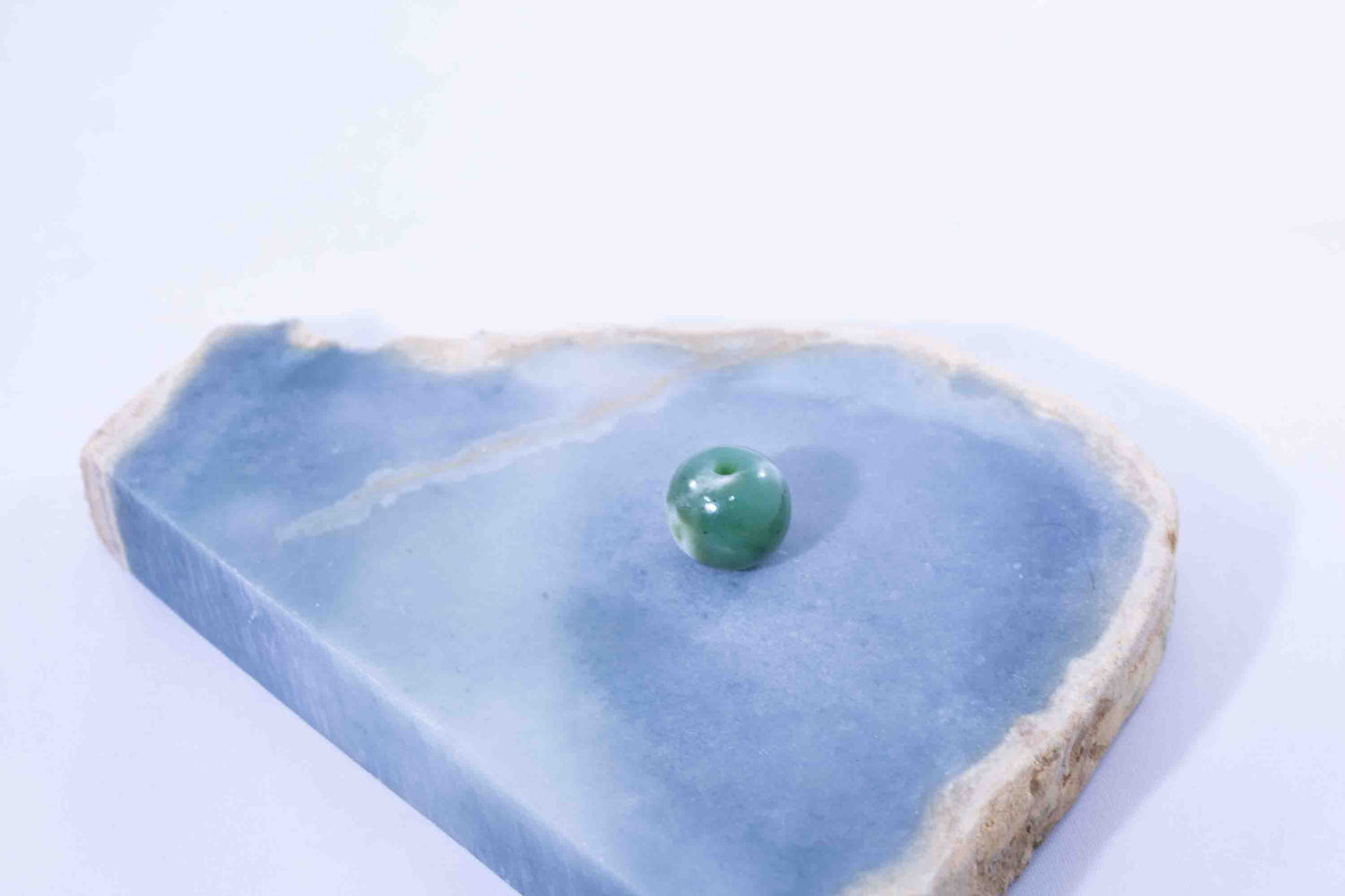 Green Siberian Jade Sphere Bead with White Ribbon