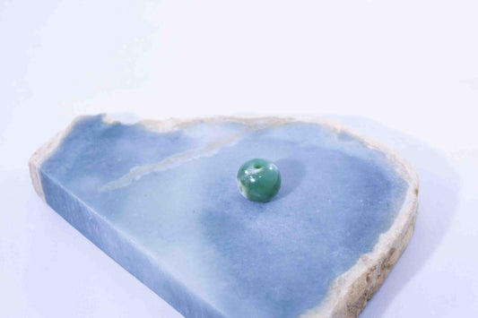 Green Siberian Jade Sphere Bead with White Ribbon