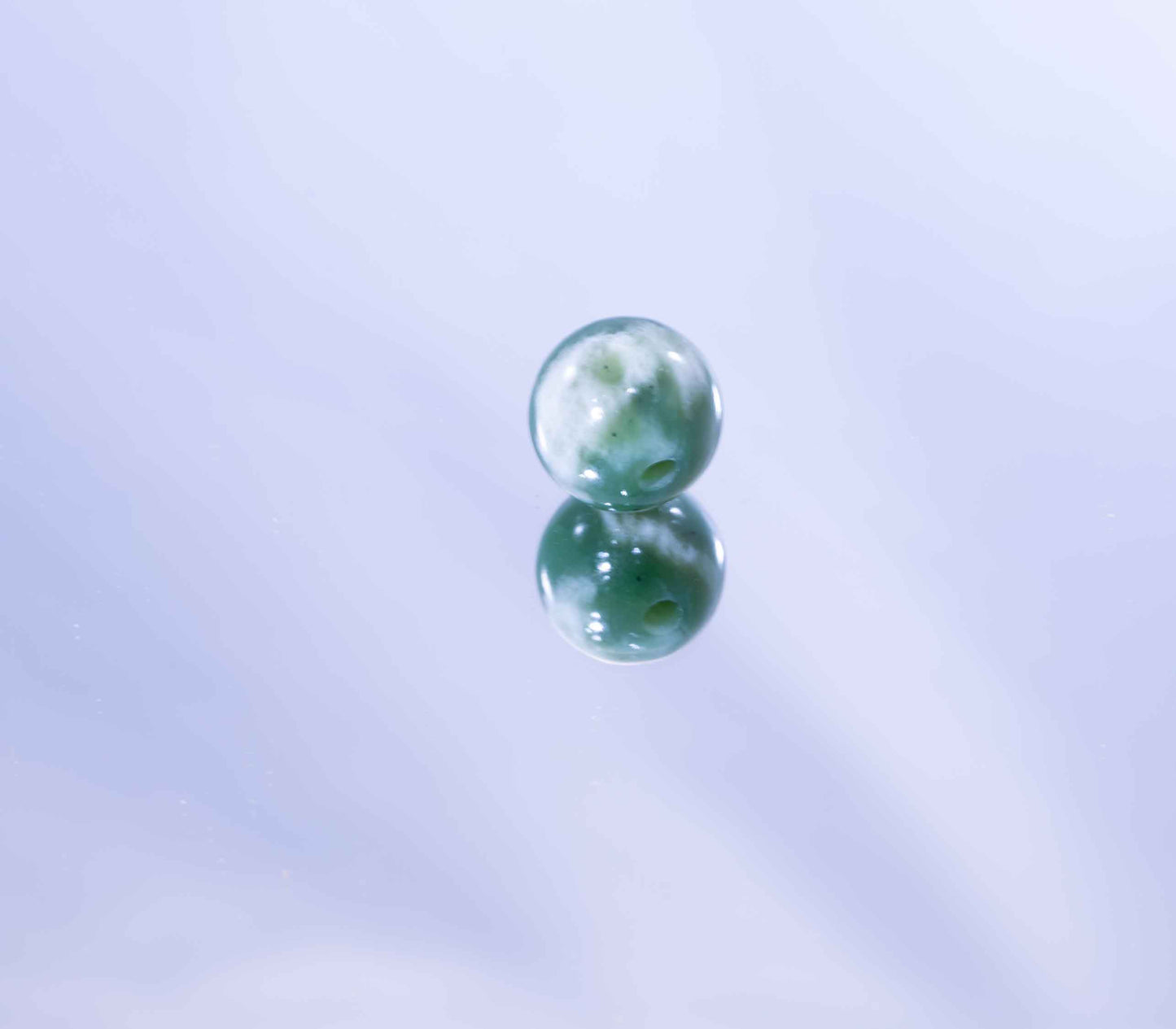 Green Siberian Jade Sphere Bead with White Ribbon