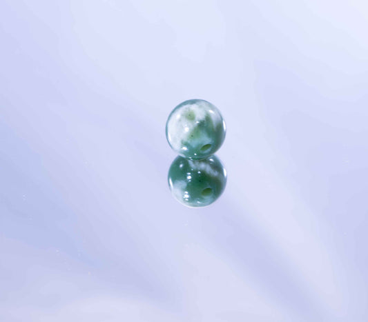 Green Siberian Jade Sphere Bead with White Ribbon