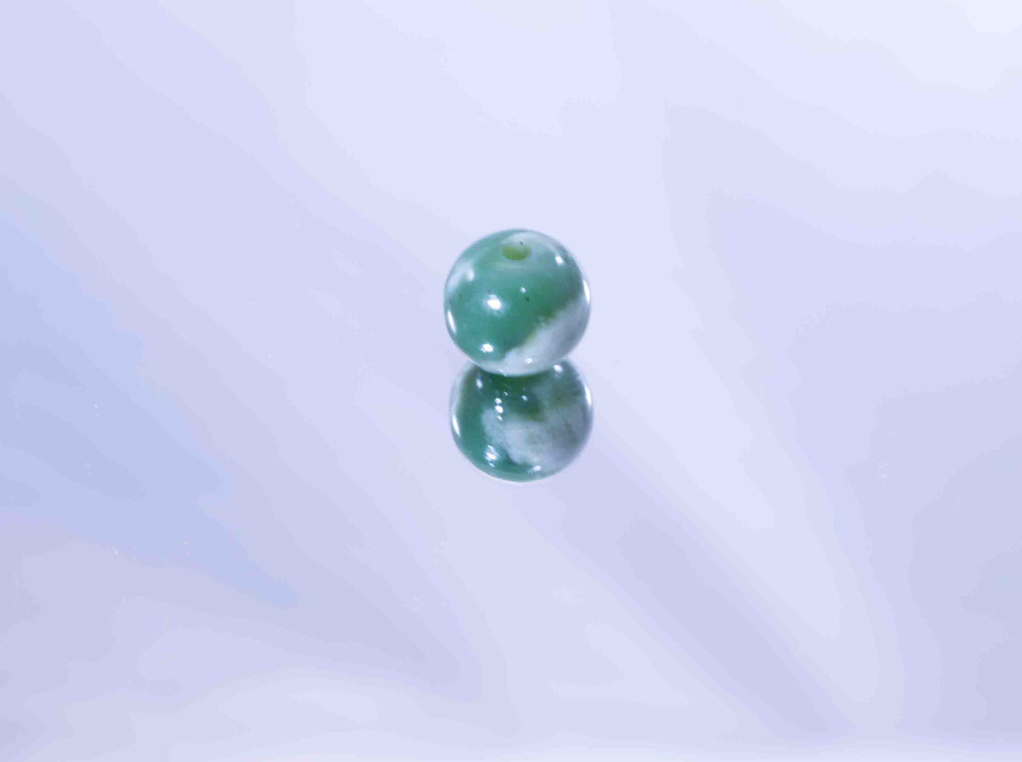 Green Siberian Jade Sphere Bead with White Ribbon