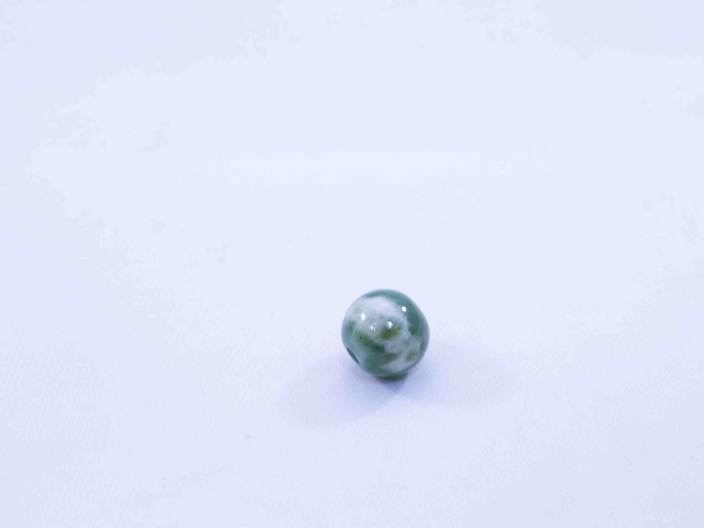Green Siberian Jade Sphere Bead with White Ribbon