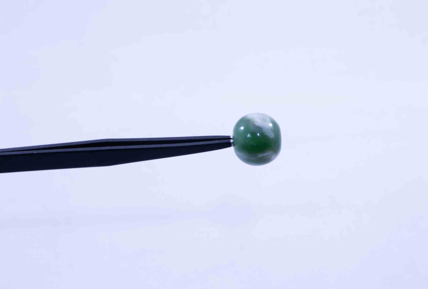 Green Siberian Jade Sphere Bead with White Ribbon
