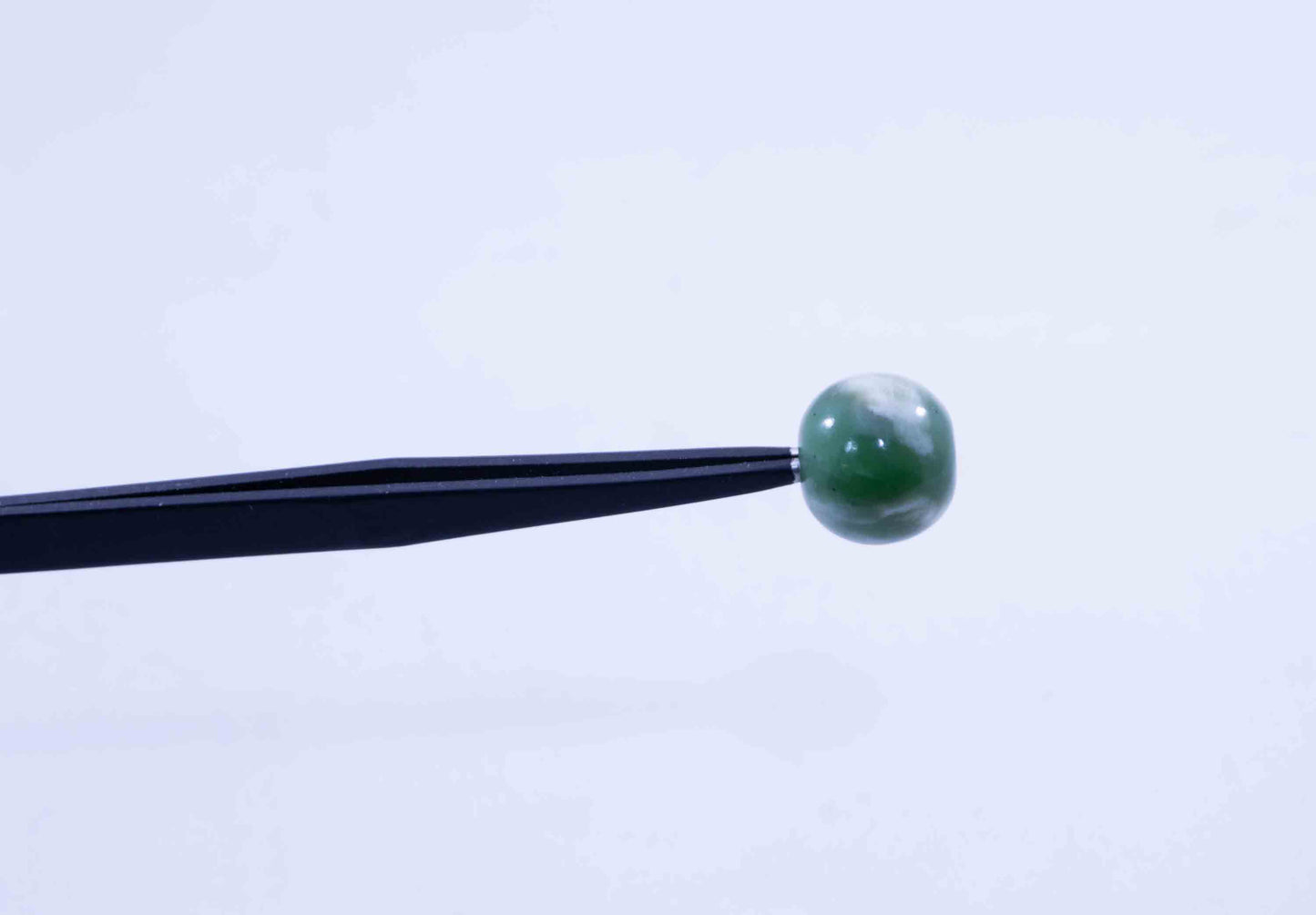 Green Siberian Jade Sphere Bead with White Ribbon