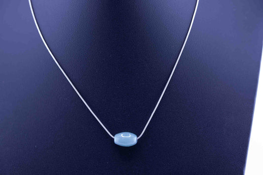 Guatemalan Blue Jade Necklace – Barrel Bead Pendant – Sterling Silver Rope Chain