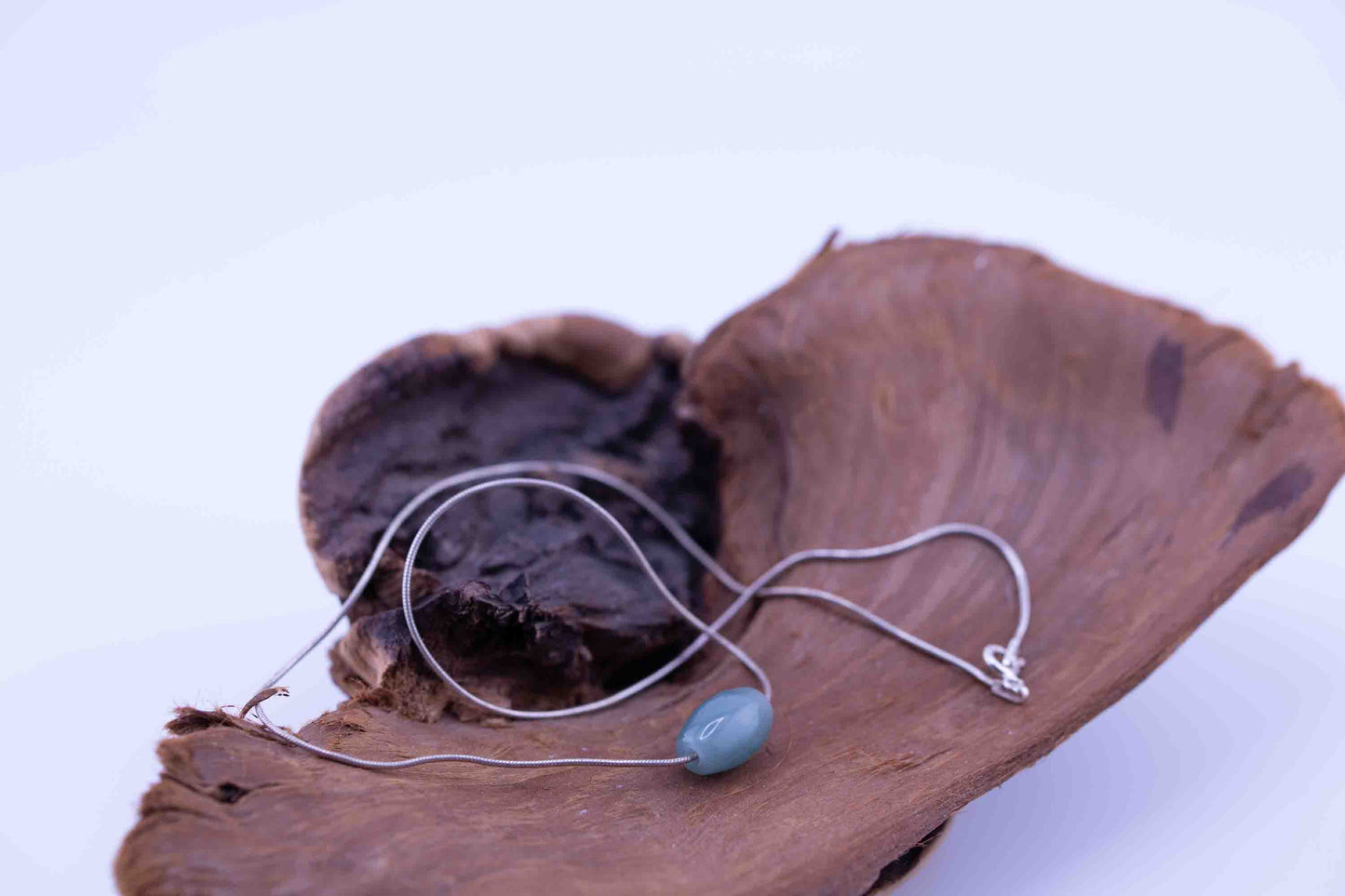 Guatemalan Blue Jade Necklace – Barrel Bead Pendant – Sterling Silver Rope Chain