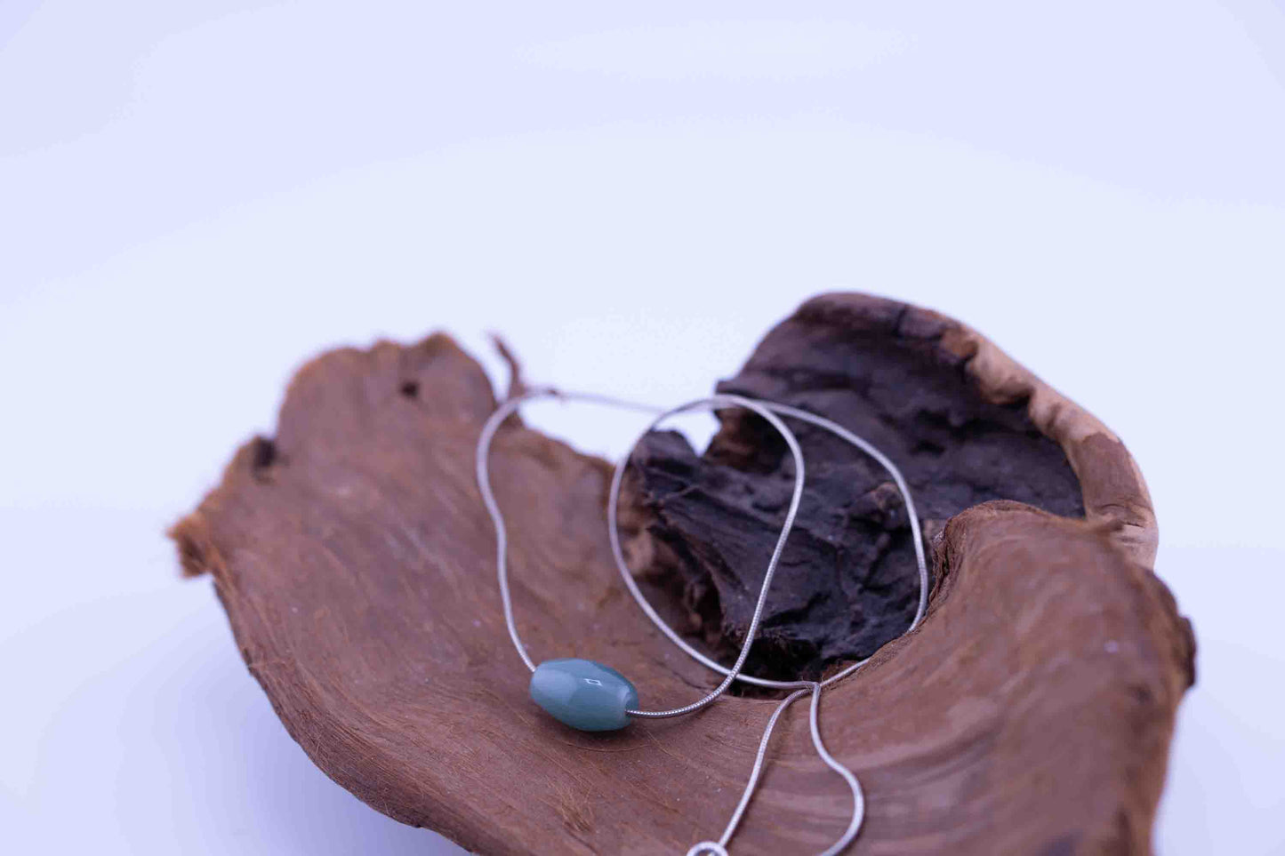 Guatemalan Blue Jade Necklace – Barrel Bead Pendant – Sterling Silver Rope Chain