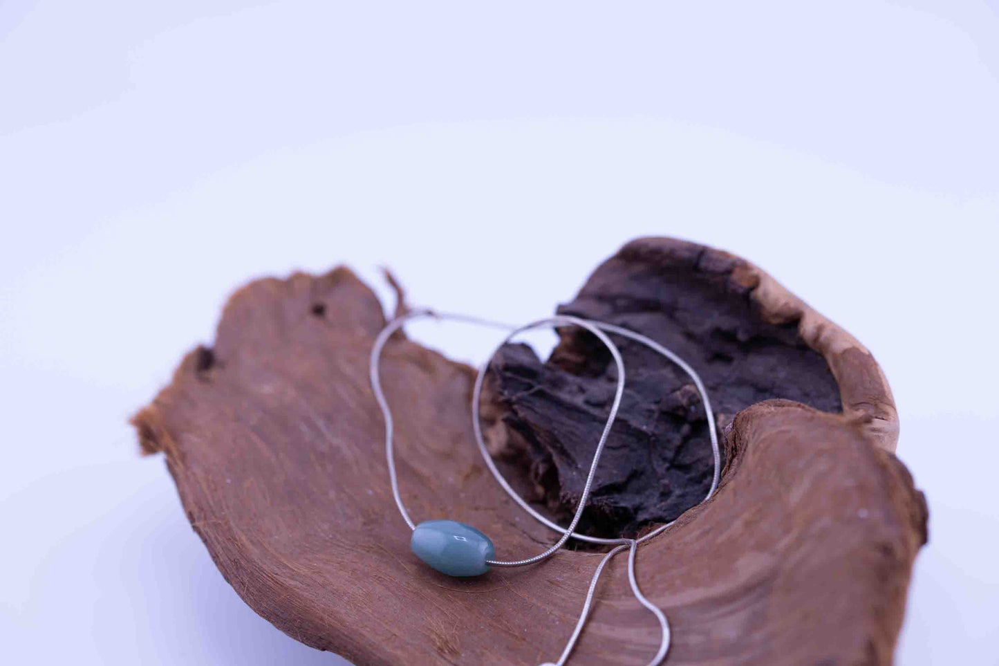 Guatemalan Blue Jade Necklace – Barrel Bead Pendant – Sterling Silver Rope Chain