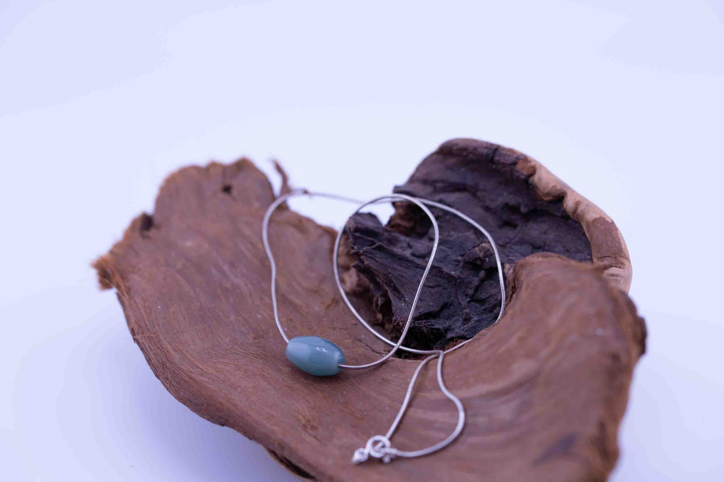 Guatemalan Blue Jade Necklace – Barrel Bead Pendant – Sterling Silver Rope Chain